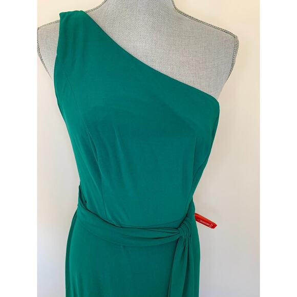 MacDuggal Ieena One Shoulder Jersey Gown in Green Size 8 Maxi Sheath Belted - Picture 4 of 9